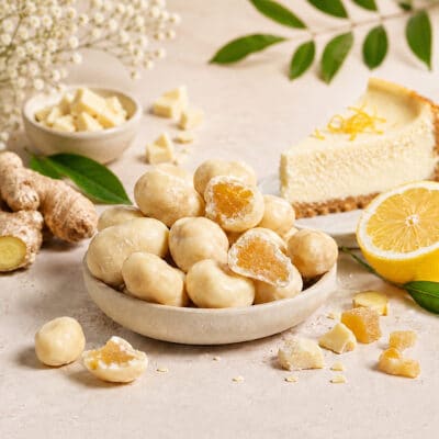 "Scharfer Käsekuchen" - Ingwer kandiert in weißer Schokolade/Lemon Cheesecake